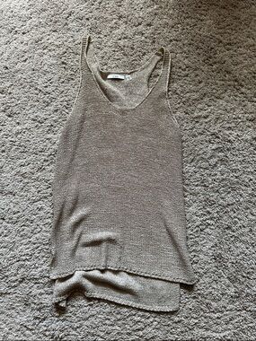 Beige Knit Scoop Neck Crochet Tank
